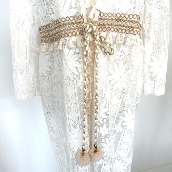 NWT Caterina RICCI Italian made Lace with fringe Beach Coverup - Picture 2 of 9